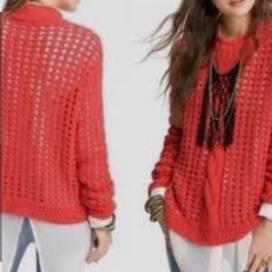 Free People knit crochet Sunset Layering Sz Small Oversized Boxy Boho Sweater